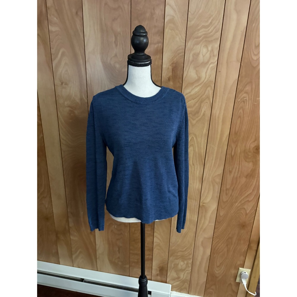 Banana Republic Womens Blue Ramie Rayon Blend Crewneck Sweater Size M Long Sleev